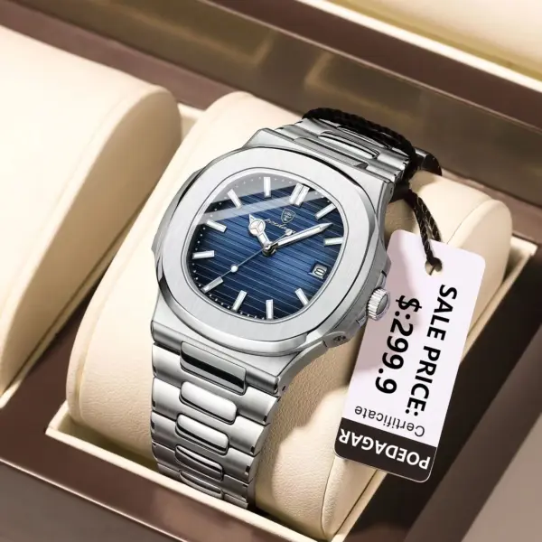 Poedagar 613  Luxury Stainless Steel Watch for Men Blue - Image 3