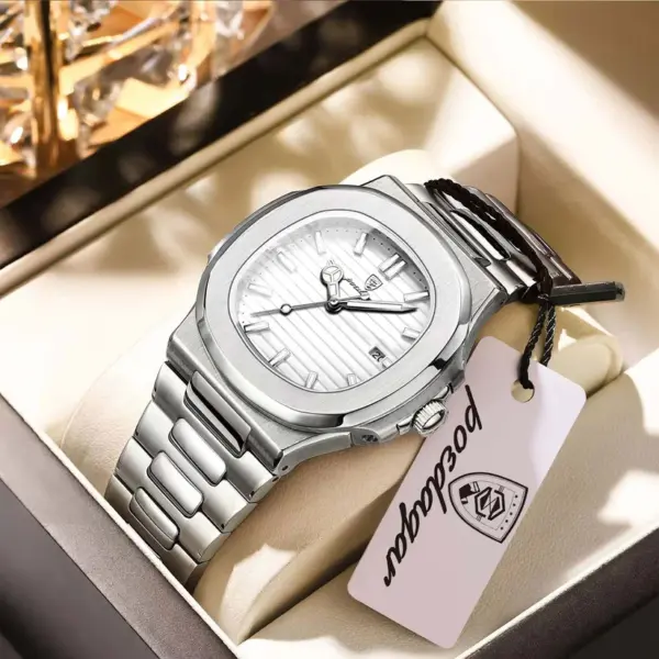 Poedagar 613 Stainless Steel Watch for Men-Silver White - Image 2