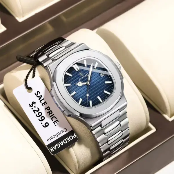 Poedagar 613  Luxury Stainless Steel Watch for Men Blue - Image 2